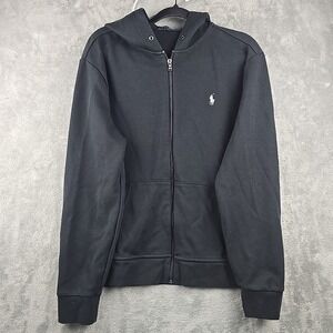 Polo Ralph Lauren Hoodie Mens Large Black Full Zip Jacket Knit Pony